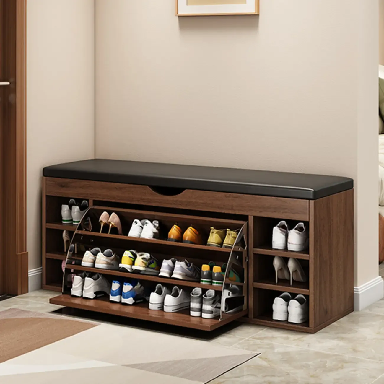  Drop Front Shoe Storage Bench with Slip Top Image - 34