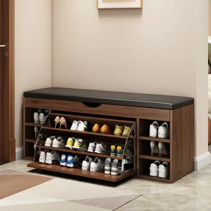  Drop Front Shoe Storage Bench with Slip Top Image - 34