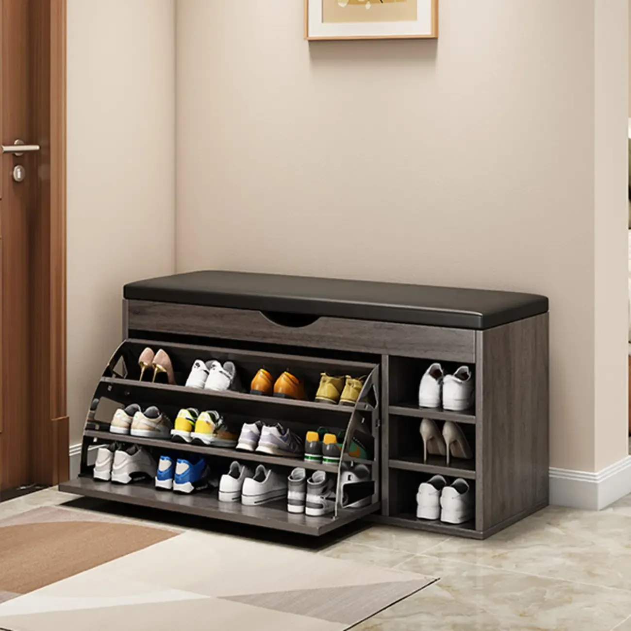  Drop Front Shoe Storage Bench with Slip Top Image - 35