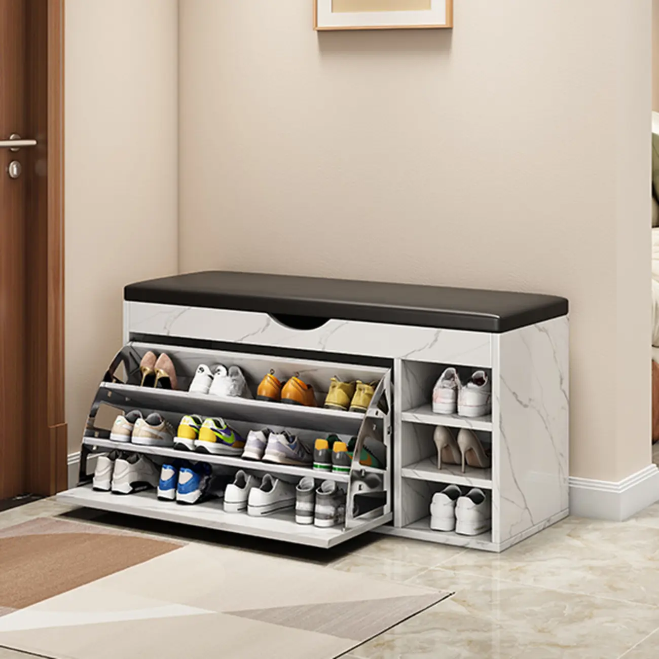  Drop Front Shoe Storage Bench with Slip Top Image - 36 | homeyfad
