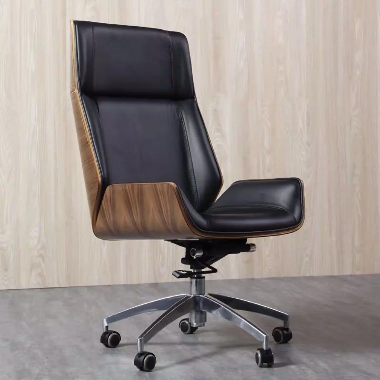 Modern Tan White Leather Adjustable Swivel Office Chair Image - 2 | homeyfad
