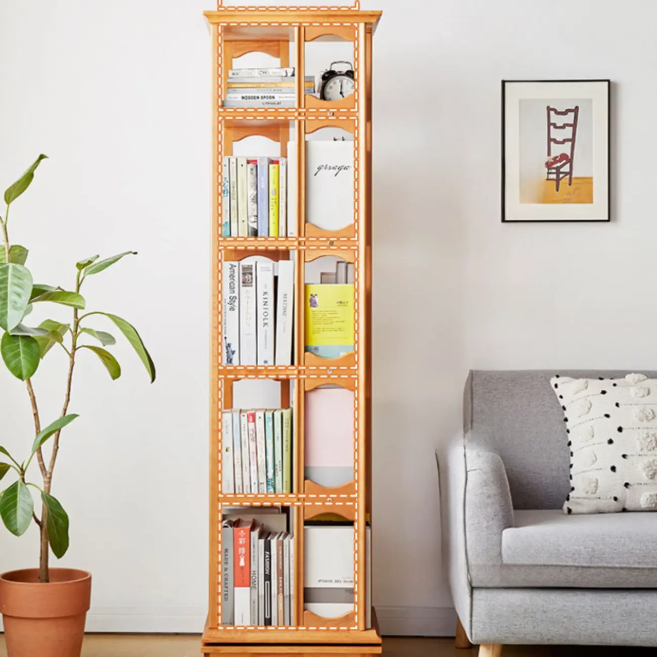 Walnut Tall Wood Multi-Cube Corner Bookshelf with Open Back Image - 3 | homeyfad