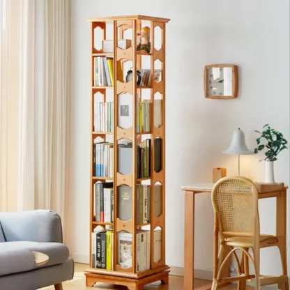 Walnut Tall Wood Multi-Cube Corner Bookshelf with Open Back Image - 4
