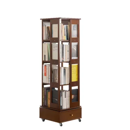 Walnut Tall Wood Multi-Cube Corner Bookshelf with Open Back Image - 10