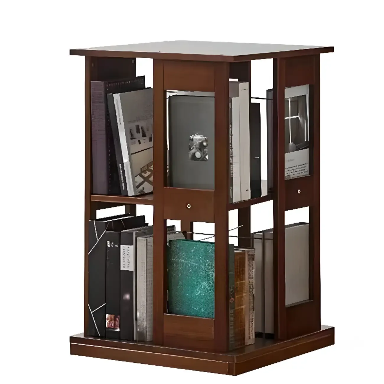 Walnut Tall Wood Multi-Cube Corner Bookshelf with Open Back Image - 11