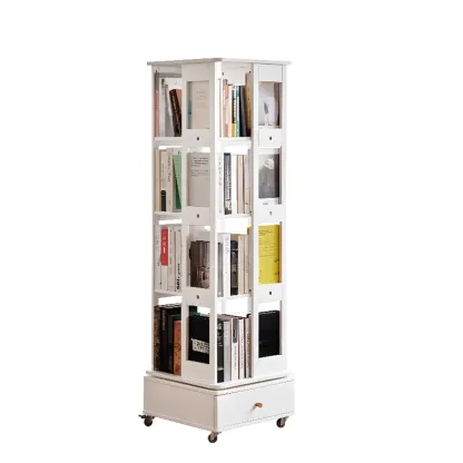 Walnut Tall Wood Multi-Cube Corner Bookshelf with Open Back Image - 12