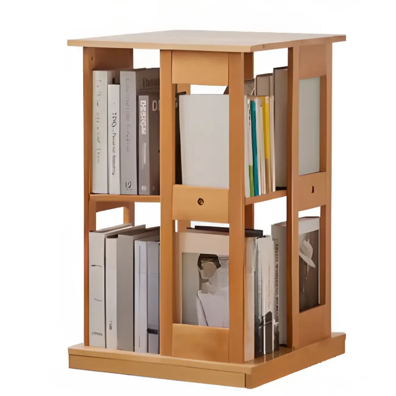 Walnut Tall Wood Multi-Cube Corner Bookshelf with Open Back Image - 13