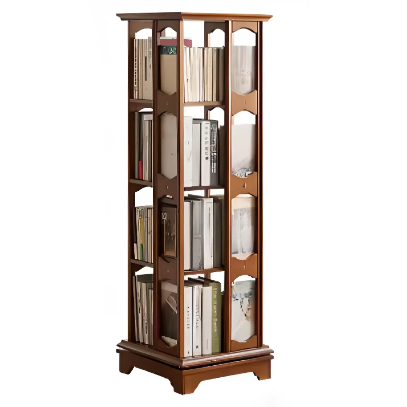Walnut Tall Wood Multi-Cube Corner Bookshelf with Open Back Image - 15 | homeyfad