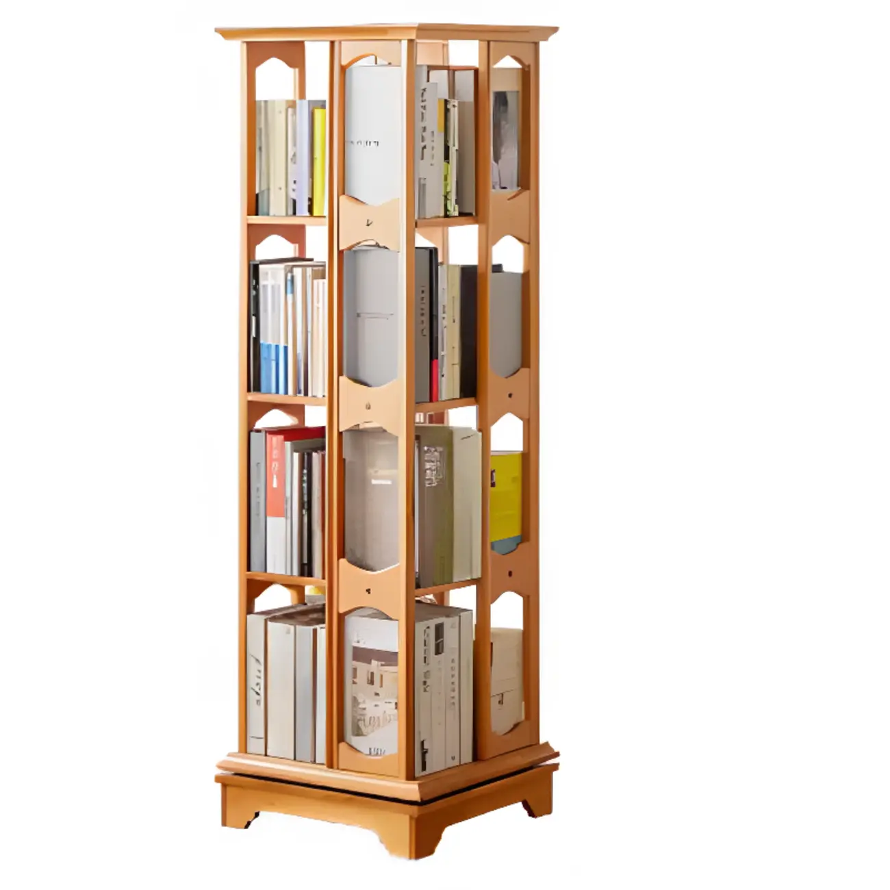 Walnut Tall Wood Multi-Cube Corner Bookshelf with Open Back Image - 16 | homeyfad