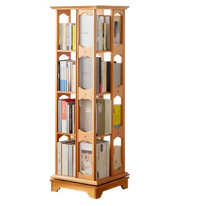 Walnut Tall Wood Multi-Cube Corner Bookshelf with Open Back Image - 16
