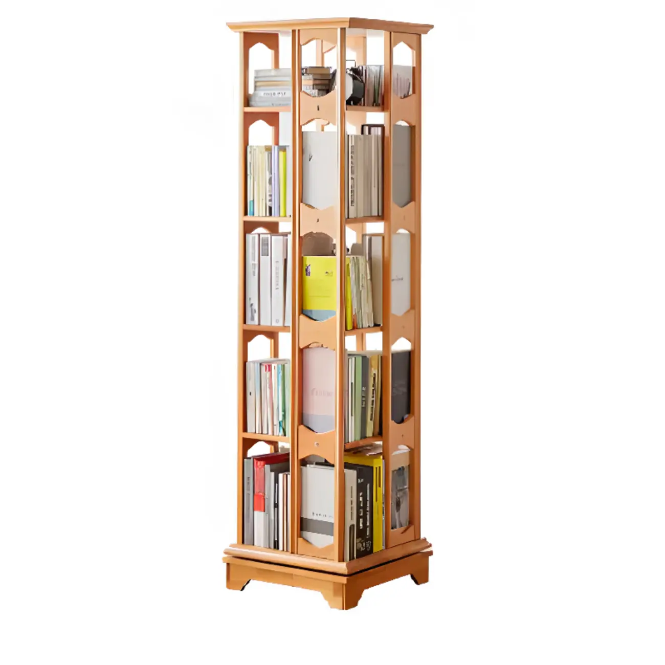 Walnut Tall Wood Multi-Cube Corner Bookshelf with Open Back Image - 17 | homeyfad