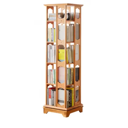 Walnut Tall Wood Multi-Cube Corner Bookshelf with Open Back Image - 17
