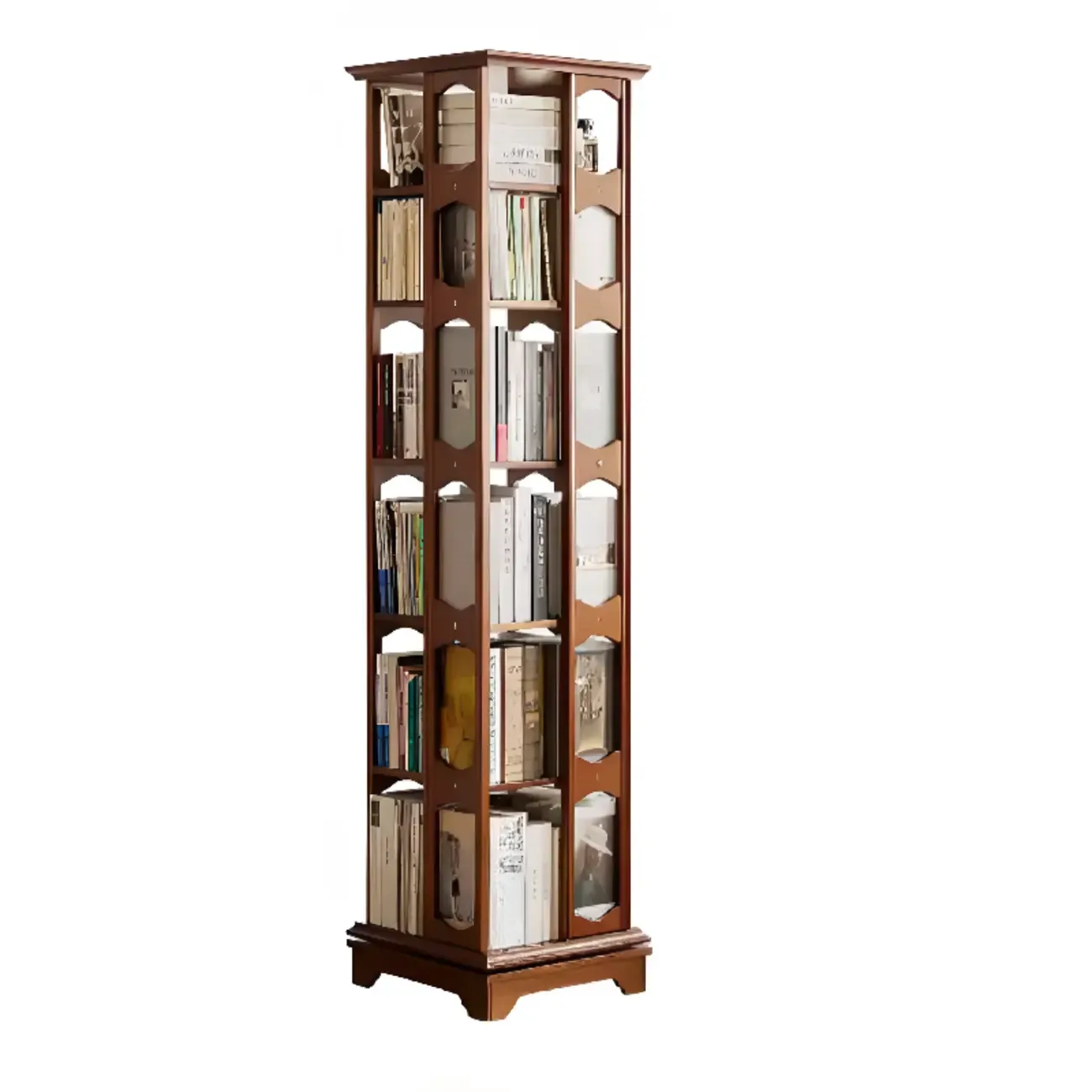Walnut Tall Wood Multi-Cube Corner Bookshelf with Open Back Image - 19