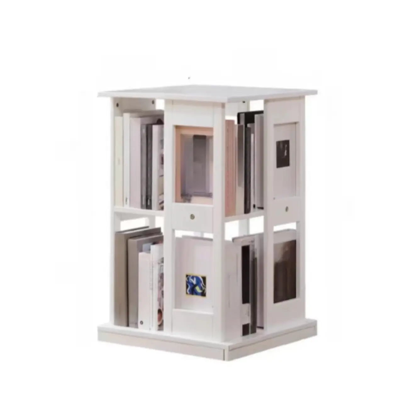 Walnut Tall Wood Multi-Cube Corner Bookshelf with Open Back Image - 20 | homeyfad