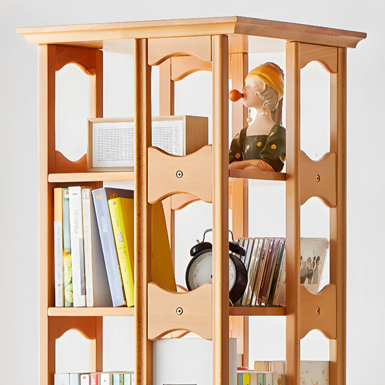 Walnut Tall Wood Multi-Cube Corner Bookshelf with Open Back Image - 6 | homeyfad