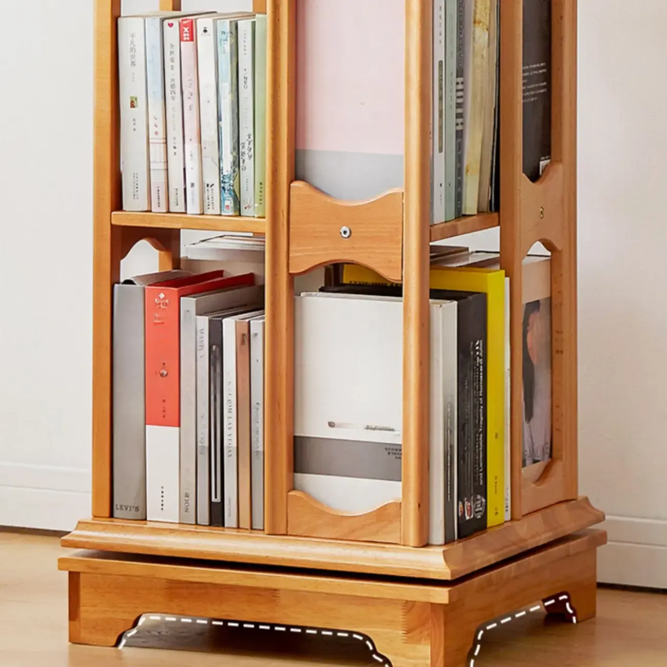 Walnut Tall Wood Multi-Cube Corner Bookshelf with Open Back Image - 5