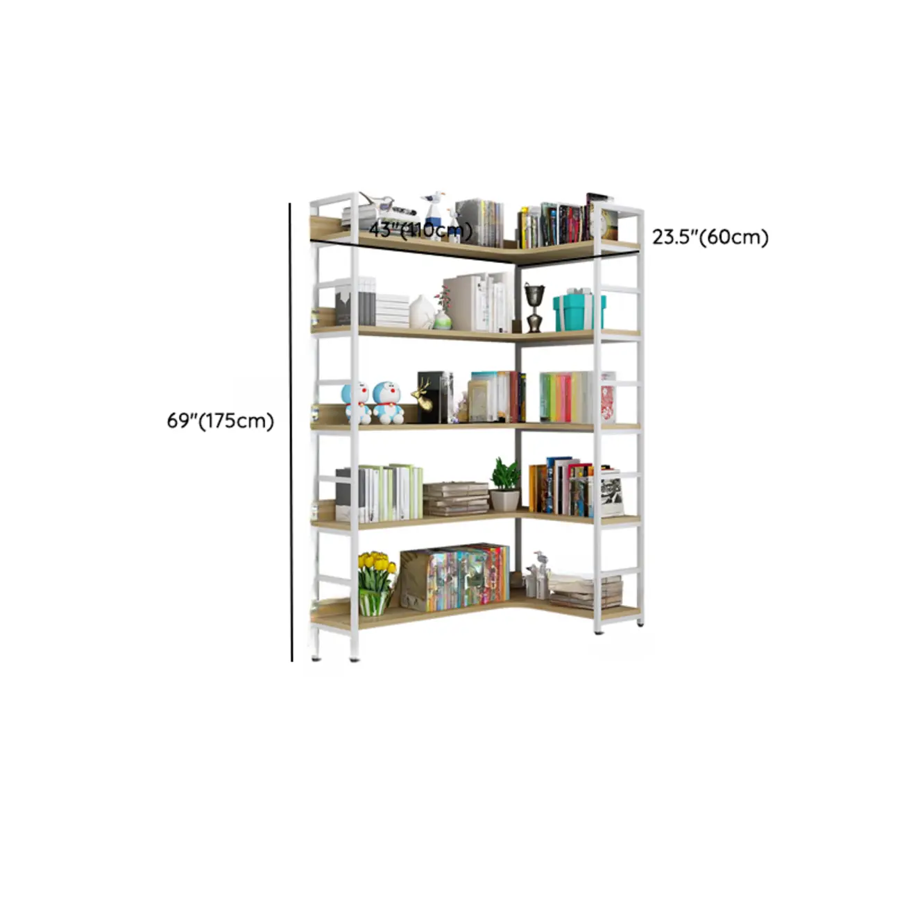 Etagere L-Shaped Metal & Wood Corner Bookcase Image - 14 | homeyfad