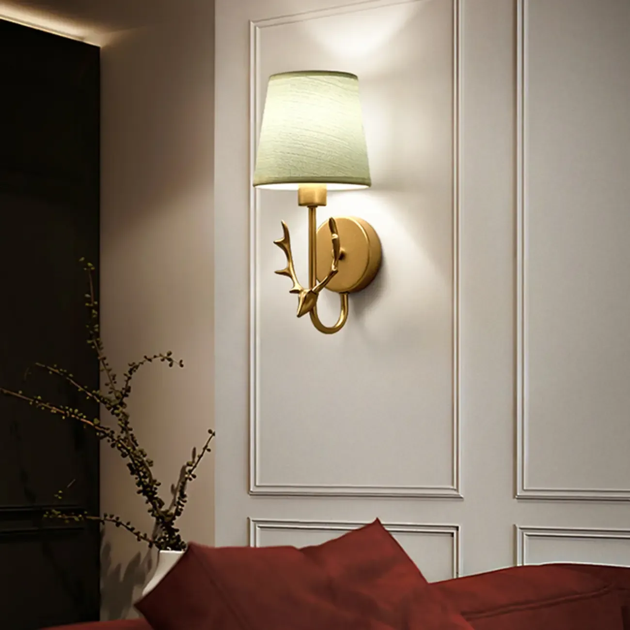 Modern Geometric Wall Sconce with Textile Shade for Indoors Image - 1