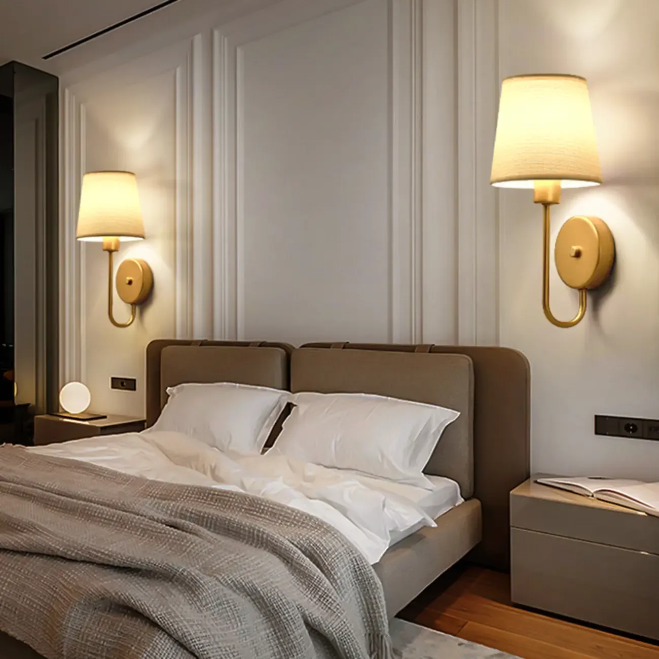 Modern Geometric Wall Sconce with Textile Shade for Indoors Image - 5