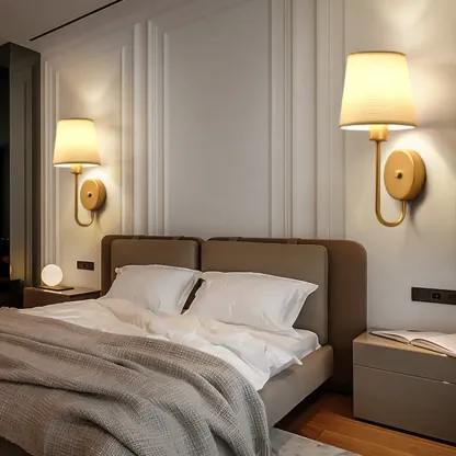 Modern Geometric Wall Sconce with Textile Shade for Indoors Image - 5