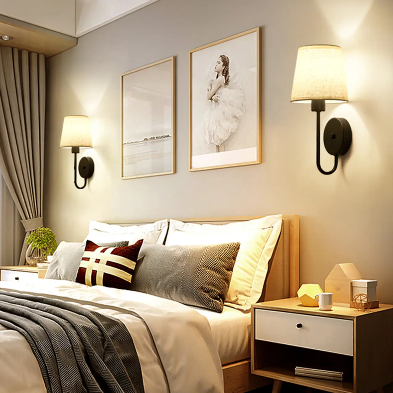 Modern Geometric Wall Sconce with Textile Shade for Indoors Image - 7 | homeyfad