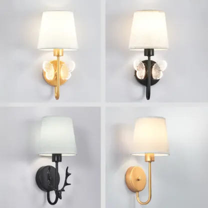 Modern Geometric Wall Sconce with Textile Shade for Indoors Image - 22