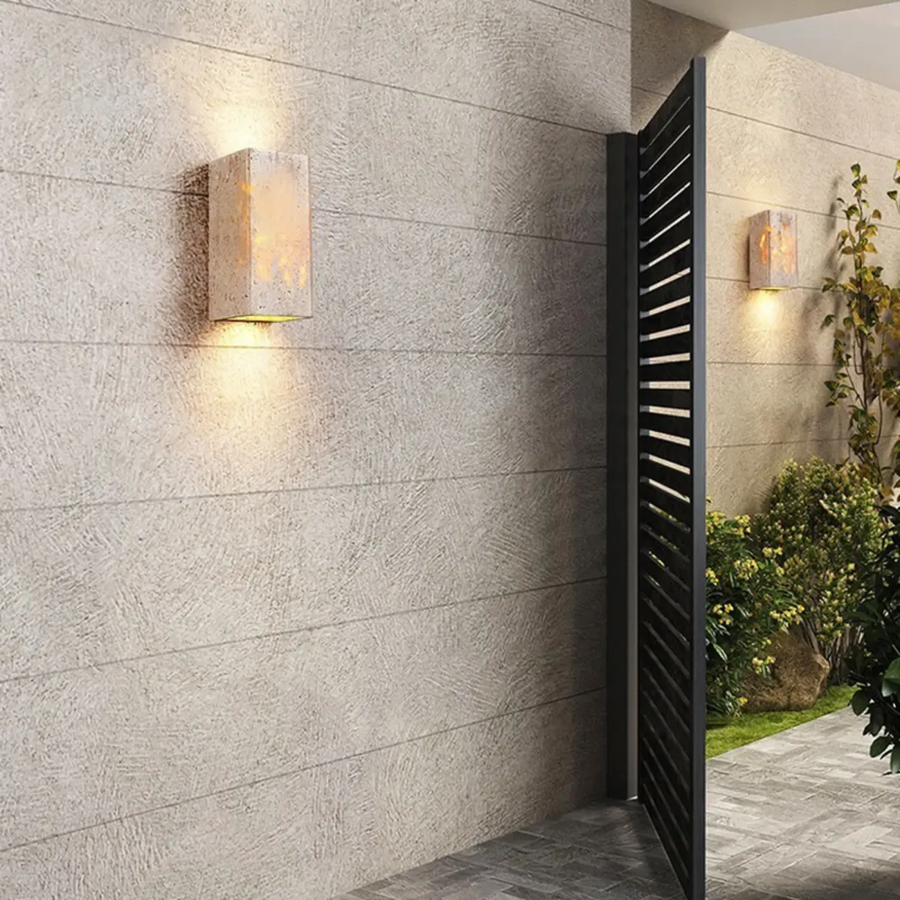 Modern Stone Beige Geometry Wall Sconce Image - 1