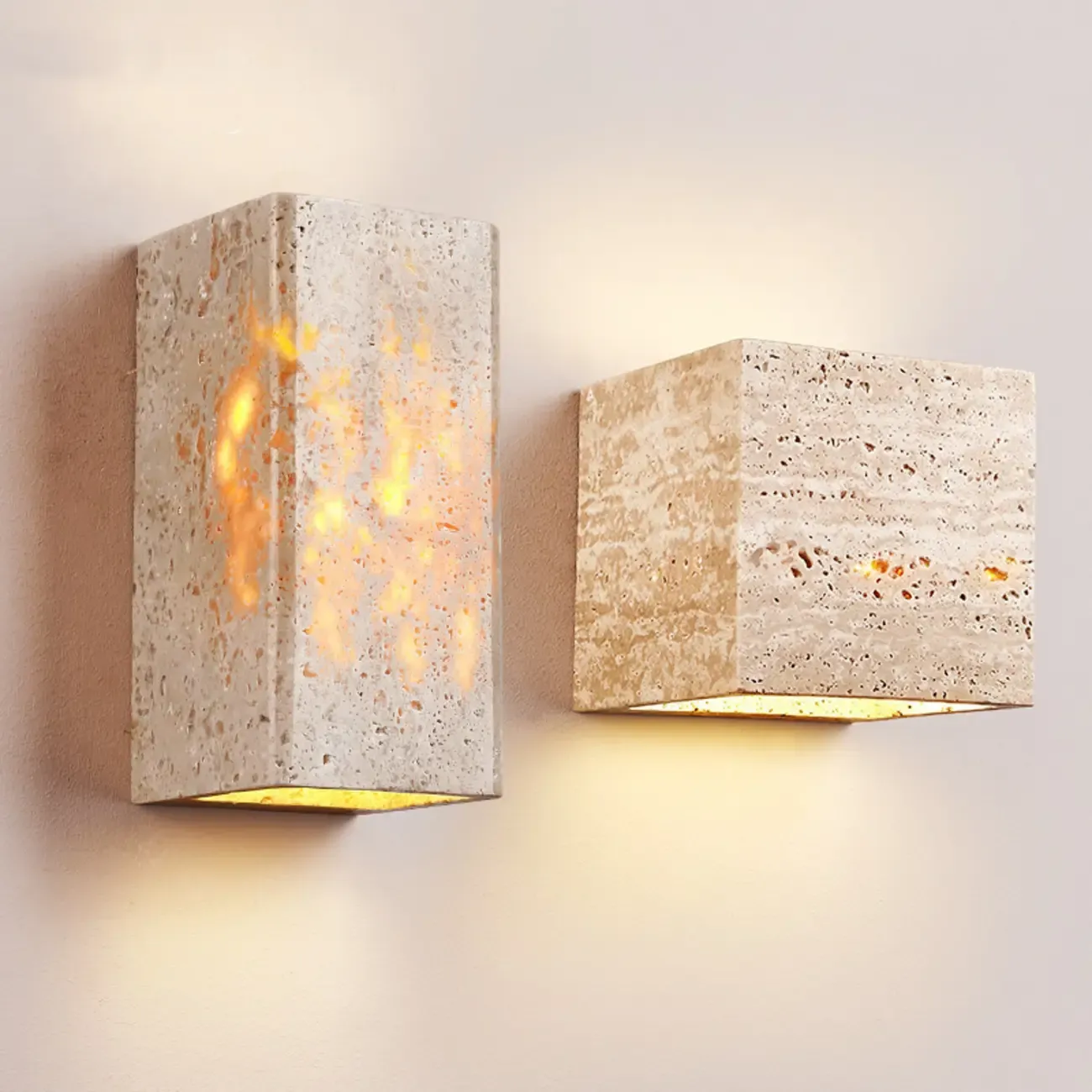 Modern Stone Beige Geometry Wall Sconce Image - 5