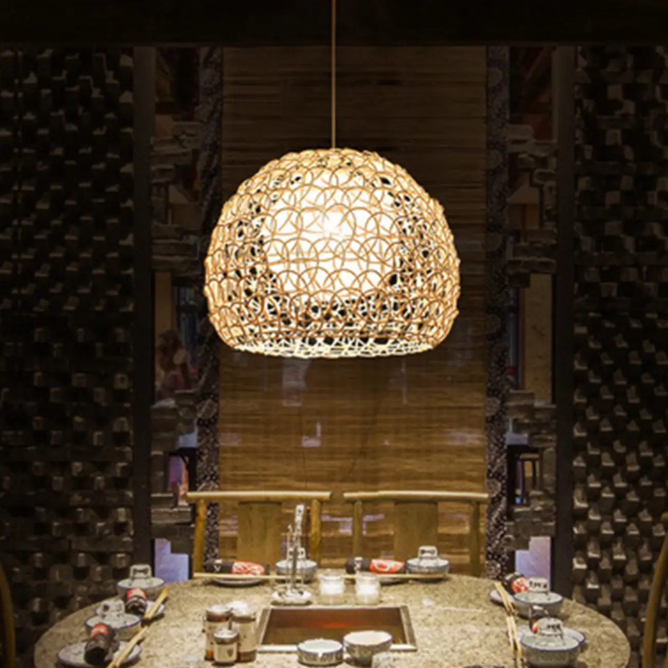Rustic Rattan Dome Pendant Light for Kitchen Dining Image - 1 | homeyfad