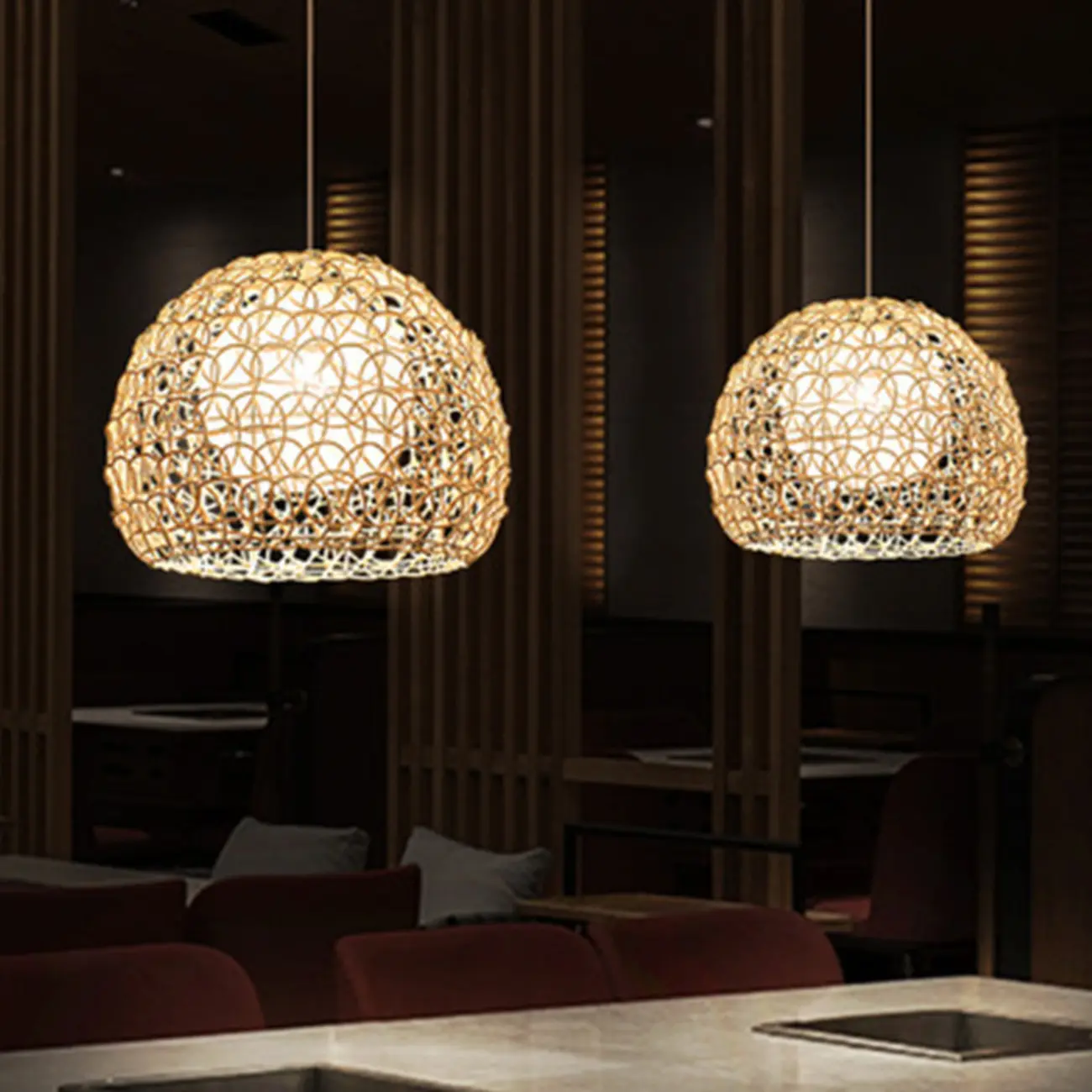 Rustic Rattan Dome Pendant Light for Kitchen Dining Image - 2 | homeyfad