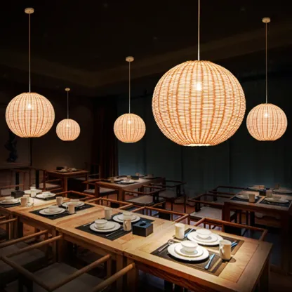 Oriental Beige Rattan Globe Pendant Light Fixture for Indoor   Image - 4