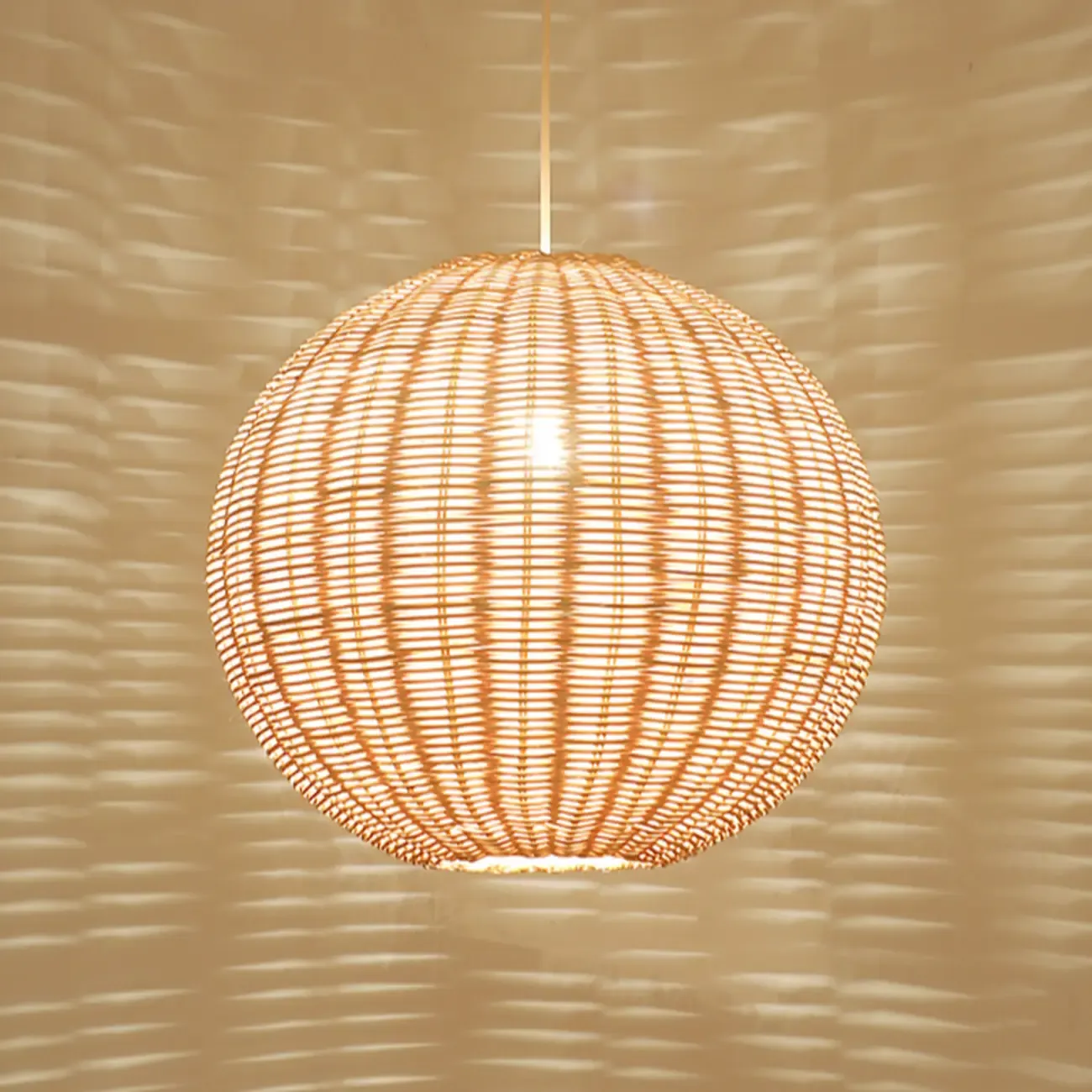 Oriental Beige Rattan Globe Pendant Light Fixture for Indoor   Image - 7