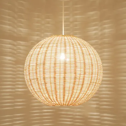 Oriental Beige Rattan Globe Pendant Light Fixture for Indoor   Image - 8