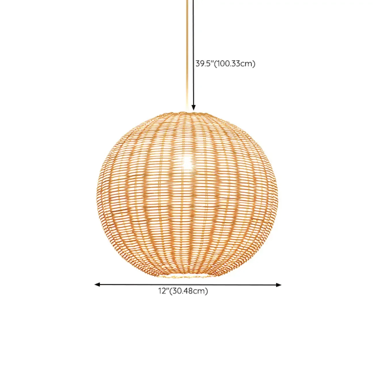 Oriental Beige Rattan Globe Pendant Light Fixture for Indoor   #size