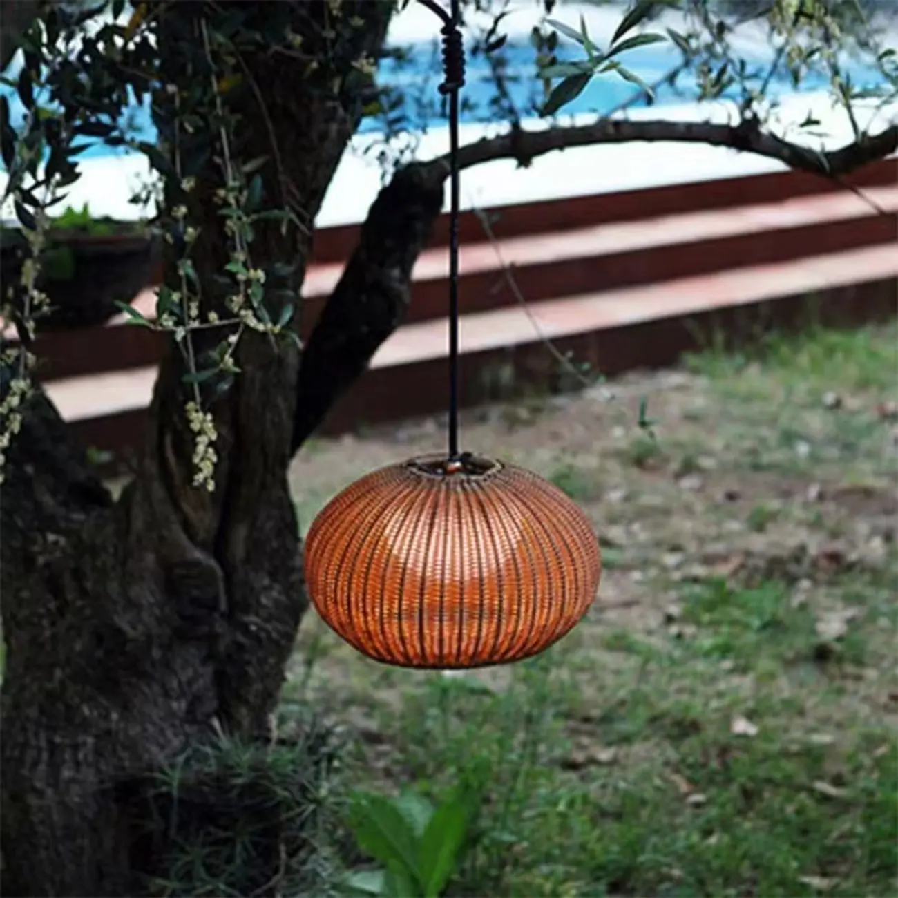 Oriental Brown Outdoor Rattan Pendant Lights in Drum Shaped Image - 4 | homeyfad