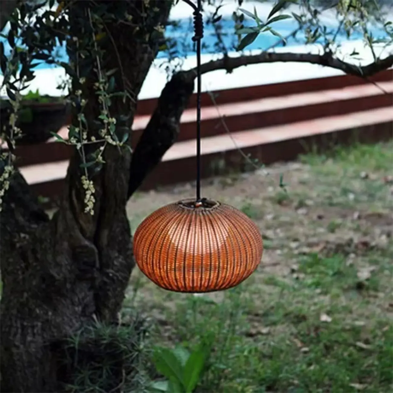 Oriental Brown Outdoor Rattan Pendant Lights in Drum Shaped Image - 4