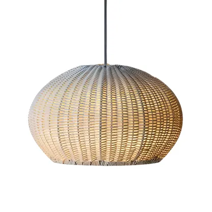 Oriental Brown Outdoor Rattan Pendant Lights in Drum Shaped Image - 6