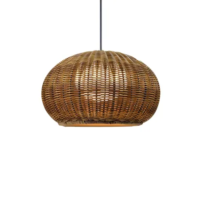 Oriental Brown Outdoor Rattan Pendant Lights in Drum Shaped Image - 7