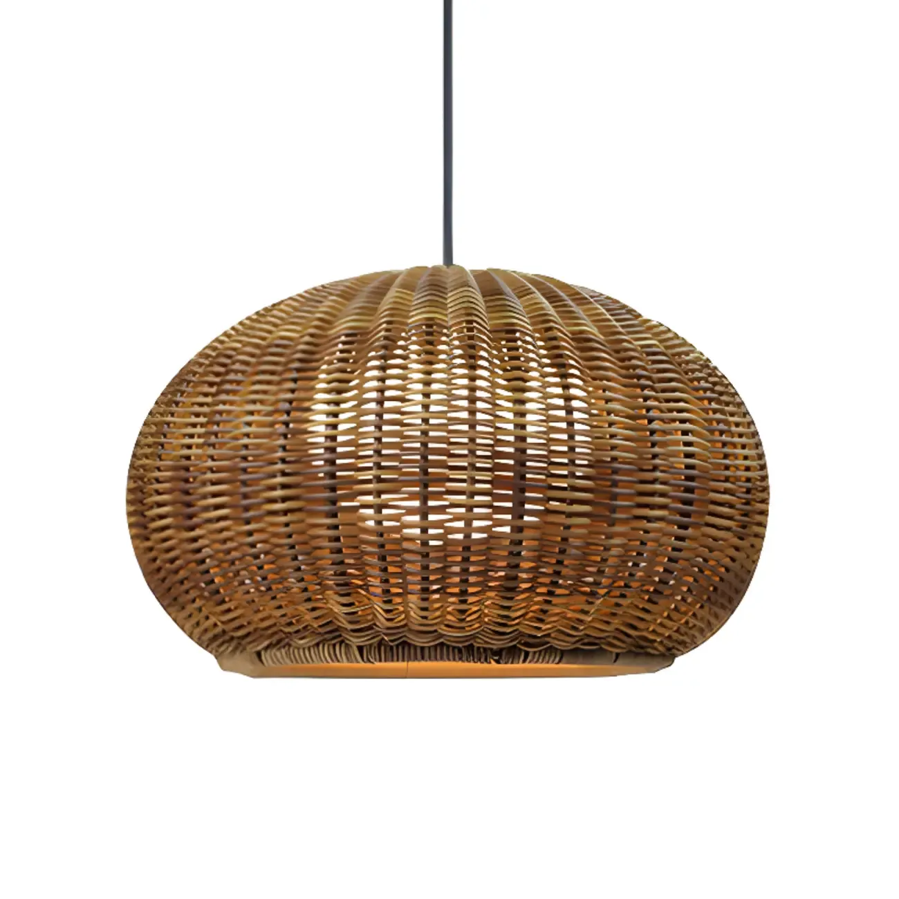 Oriental Brown Outdoor Rattan Pendant Lights in Drum Shaped Image - 8