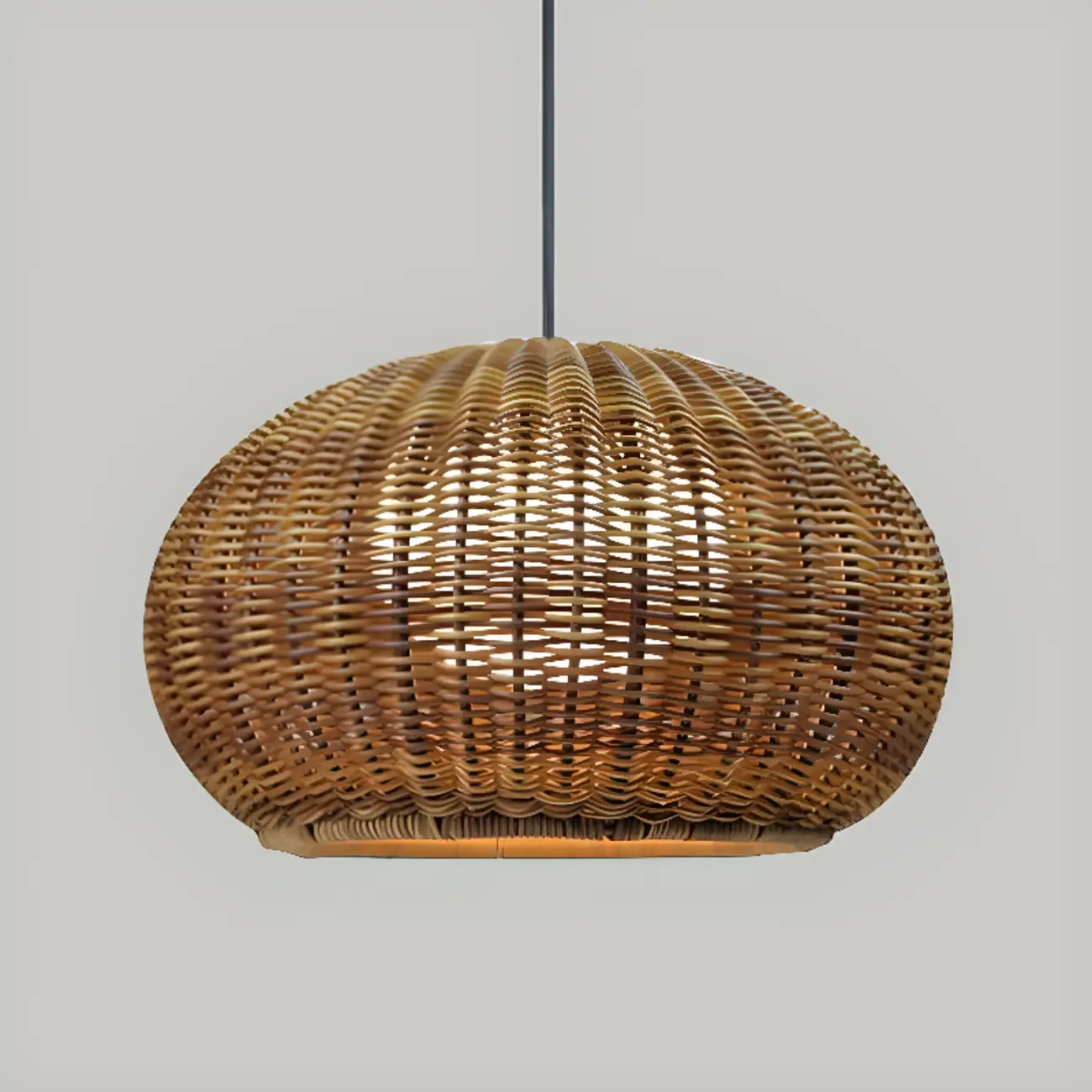 Oriental Brown Outdoor Rattan Pendant Lights in Drum Shaped Image - 10 | homeyfad