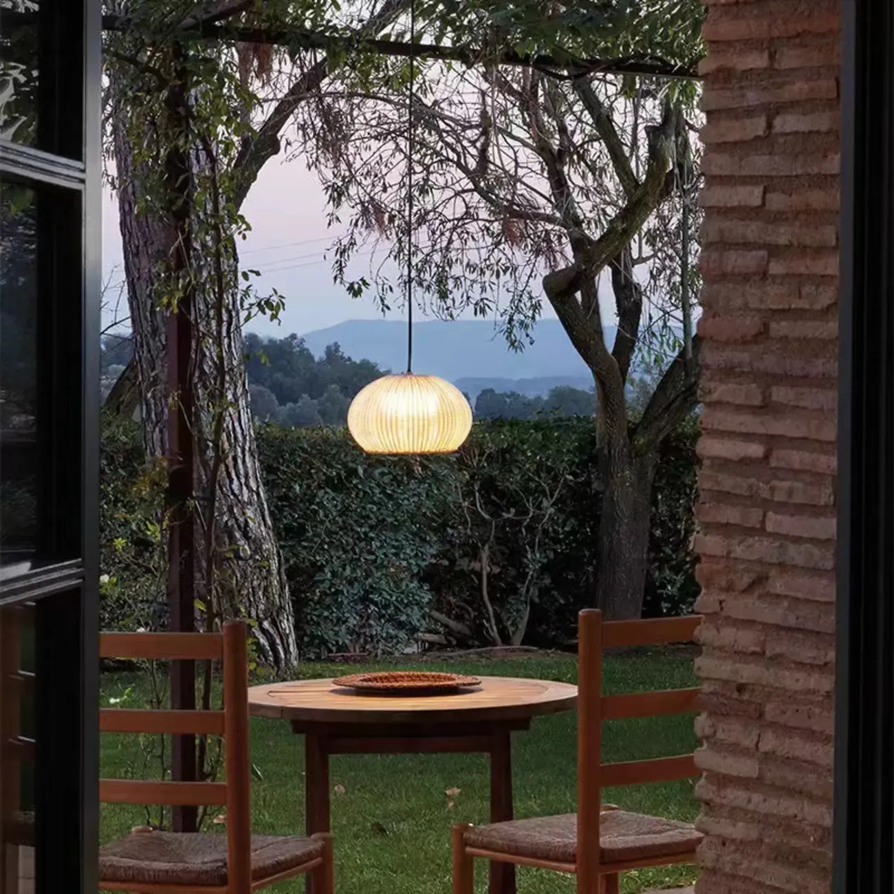 Oriental Brown Outdoor Rattan Pendant Lights in Drum Shaped Image - 13