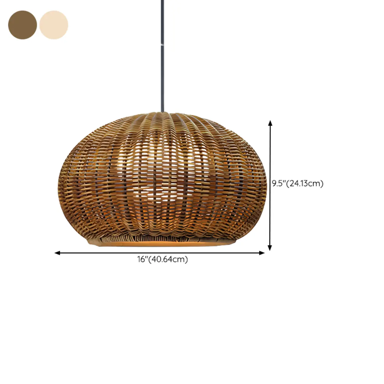 Oriental Brown Outdoor Rattan Pendant Lights in Drum Shape #size