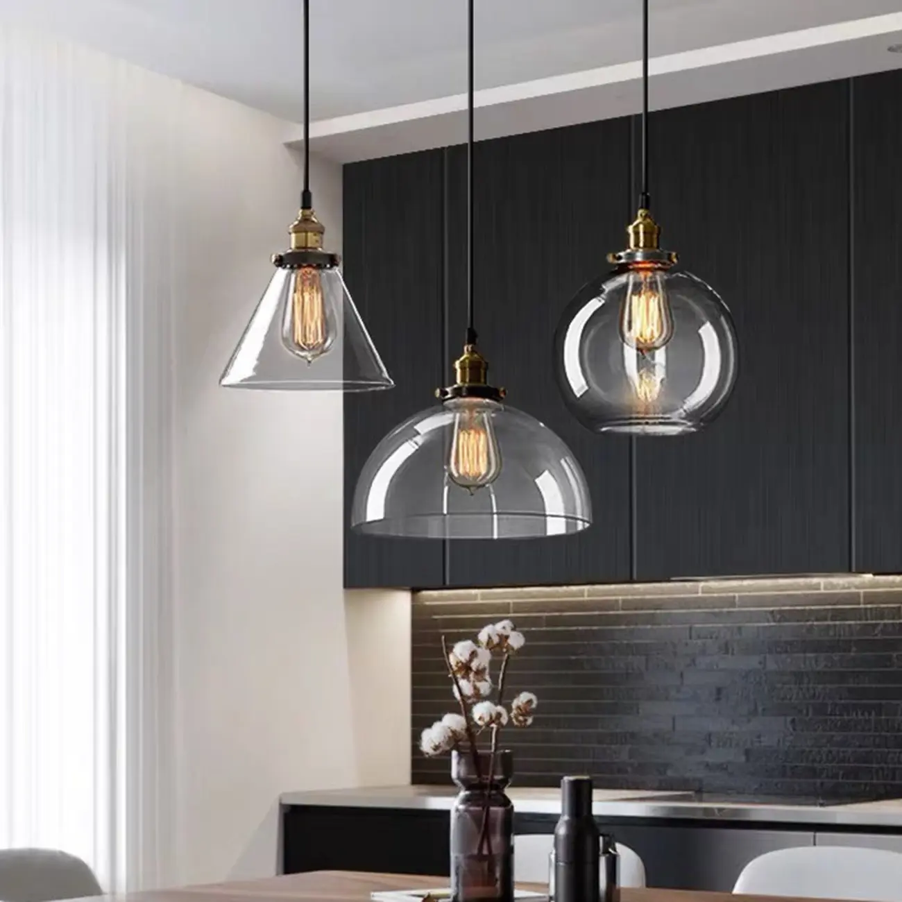 Old School Hardwired Globe/Barrel/Warehouse Clear Glass Pendant for Indoor with Grey/Translucent/Amber Vitreous Shade | homeyfad