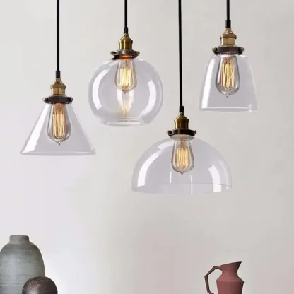 Old School Hardwired Globe/Barrel/Warehouse Clear Glass Pendant for Indoor with Grey/Translucent/Amber Vitreous Shade