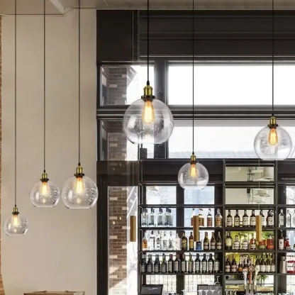 Old School Hardwired Globe/Barrel/Warehouse Clear Glass Pendant for Indoor with Grey/Translucent/Amber Vitreous Shade