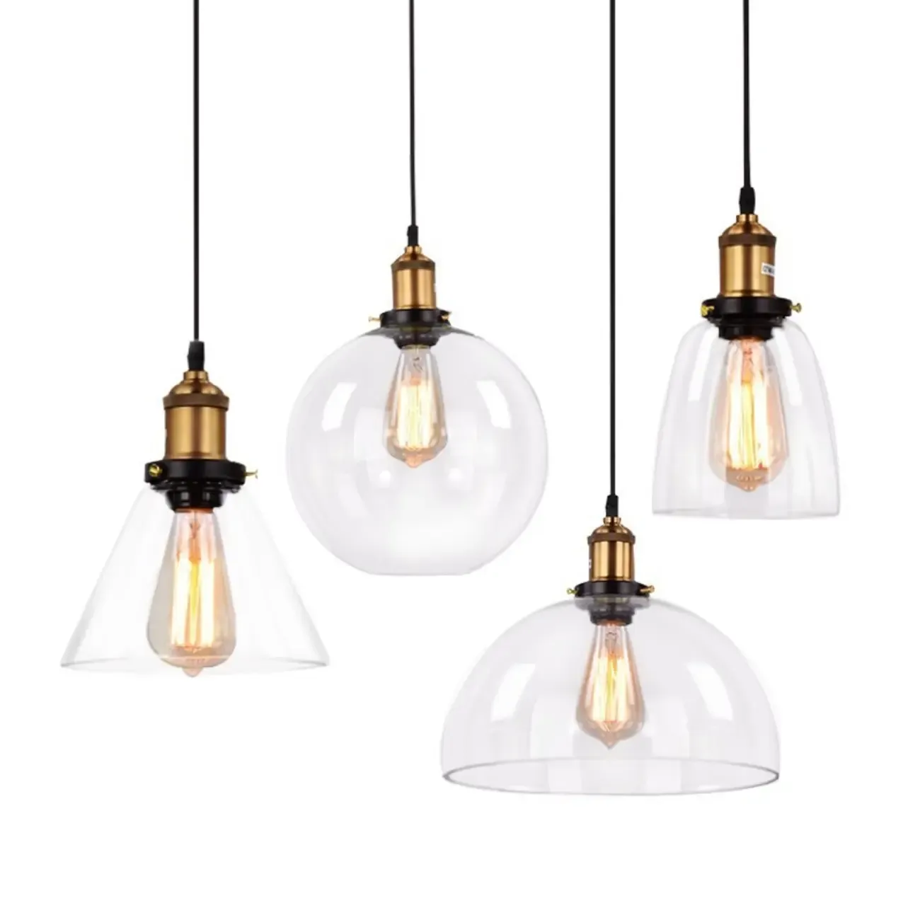 Old School Hardwired Globe/Barrel/Warehouse Clear Glass Pendant for Indoor with Grey/Translucent/Amber Vitreous Shade