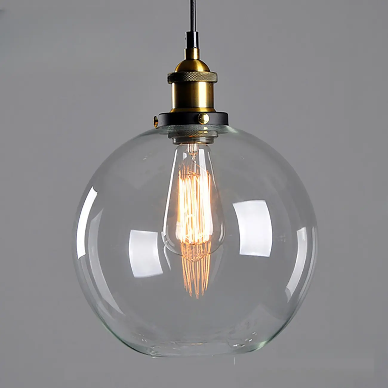 Old School Hardwired Globe/Barrel/Warehouse Clear Glass Pendant for Indoor with Grey/Translucent/Amber Vitreous Shade | homeyfad