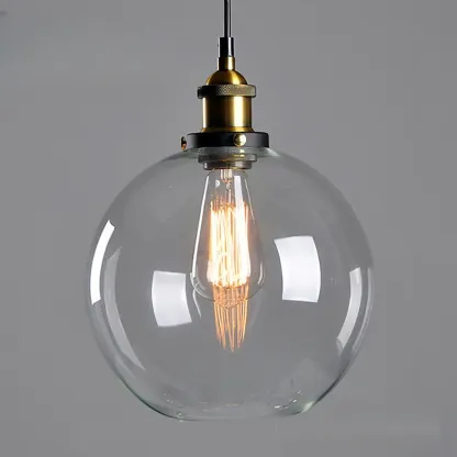 Old School Hardwired Globe/Barrel/Warehouse Clear Glass Pendant for Indoor with Grey/Translucent/Amber Vitreous Shade
