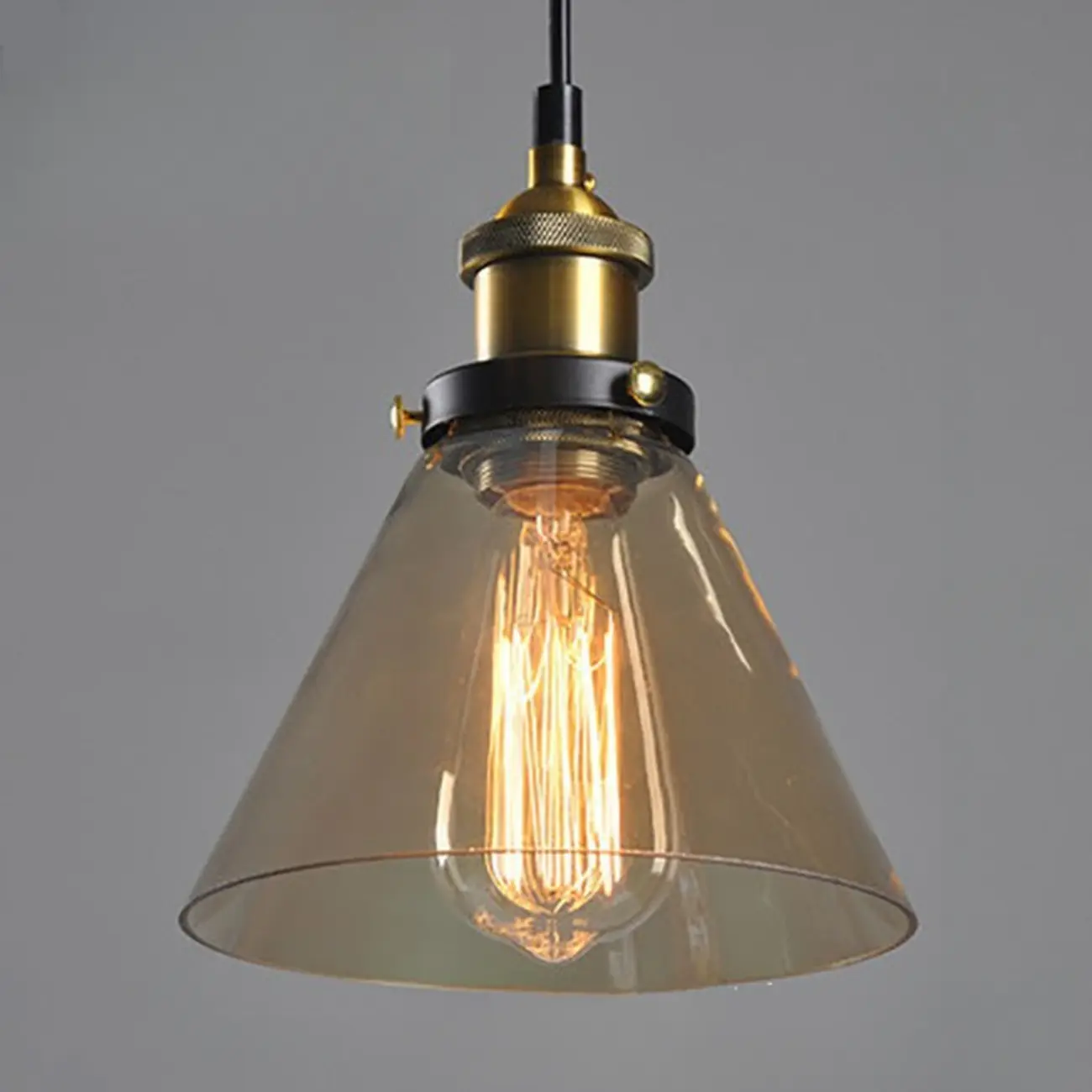 Old School Hardwired Globe/Barrel/Warehouse Clear Glass Pendant for Indoor with Grey/Translucent/Amber Vitreous Shade | homeyfad