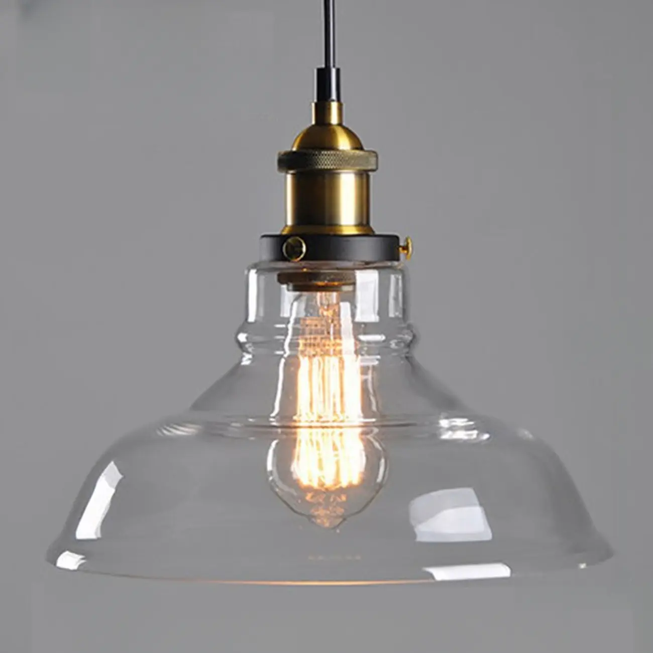 Old School Hardwired Globe/Barrel/Warehouse Clear Glass Pendant for Indoor with Grey/Translucent/Amber Vitreous Shade | homeyfad
